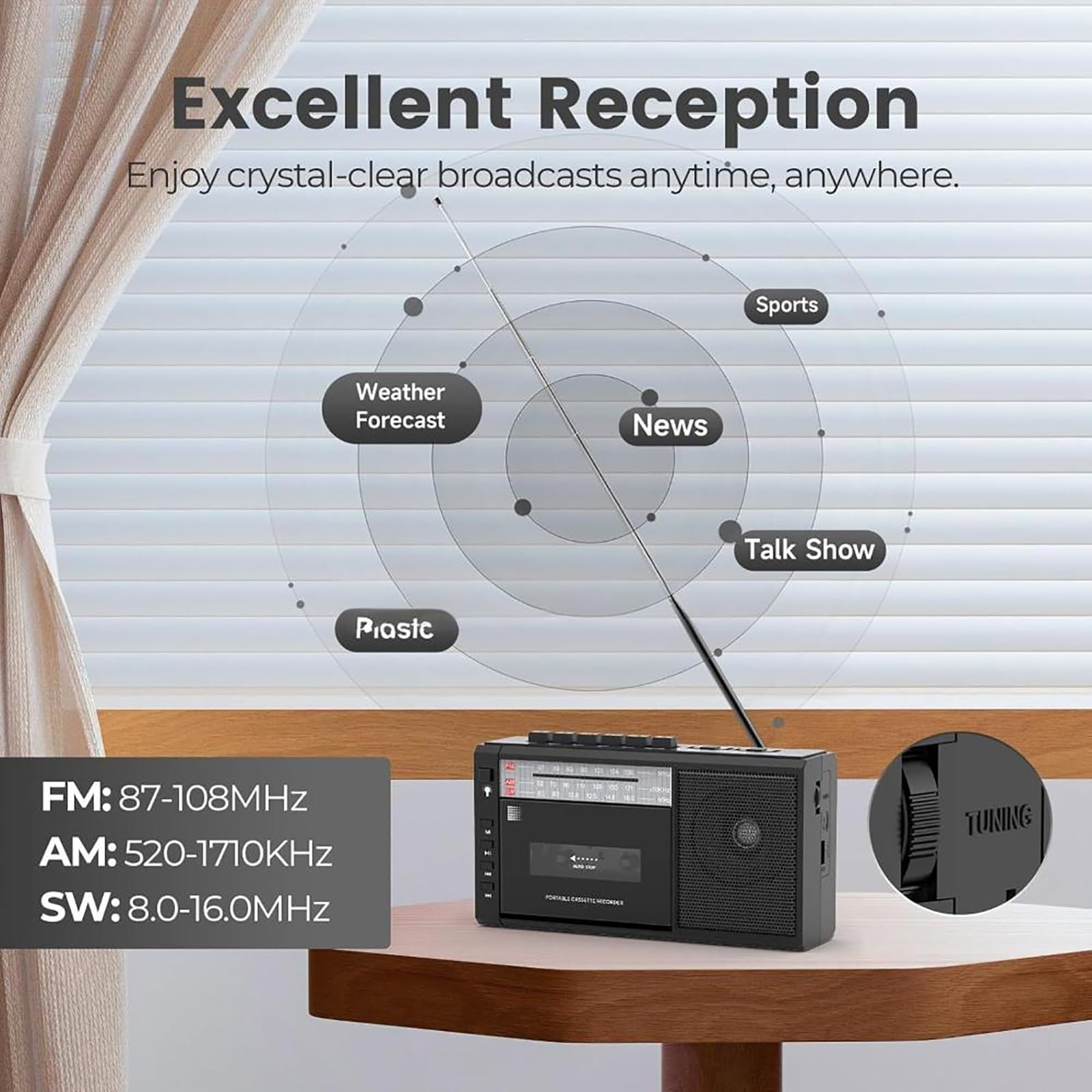 KEhtu Reproductor De Casetes Solar, Grabador De Altavoz Bluetooth Portátil, Recargable, Admite Reproducción USB, para Música, Aprendizaje De Idiomas, Regalos para Estudiantes Y Personas Mayores.