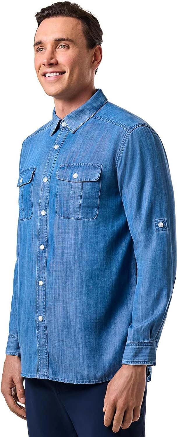 Men's Chambray Long Sleeve Shirt - UPF 50+ Sun Protection - Carson