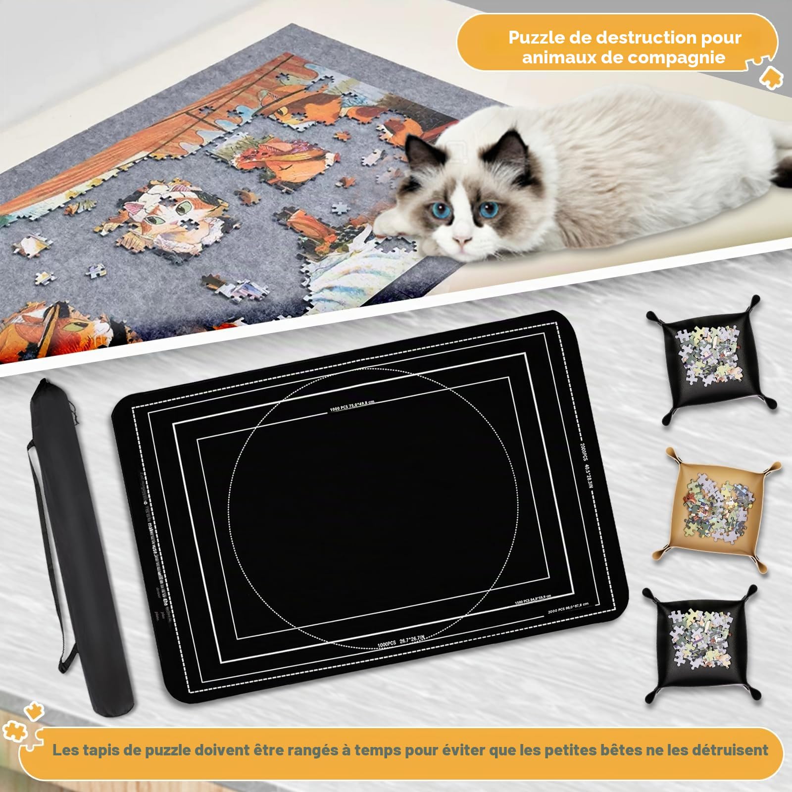 Tapis de puzzle enroulable en caoutchouc, 2000 1500 1000 pièces Tapis de puzzle, Plateaux de sauvegarde enroulables pour le tri des planches de table, feuilles de colle et accessoires de