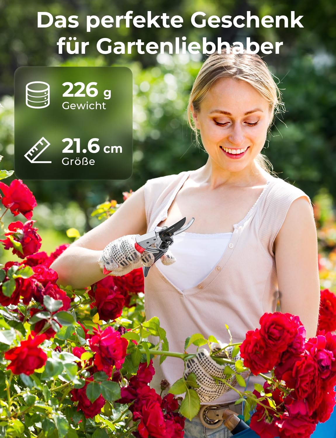 Profi Gartenschere – 6× schärfer, Japanischer SK5-Kohlenstoffstahl, Bypass-Schneide, 25 mm Schnittdurchmesser, für trockenes, frisches Holz, Profi Rosenschere, Pflanzenschere