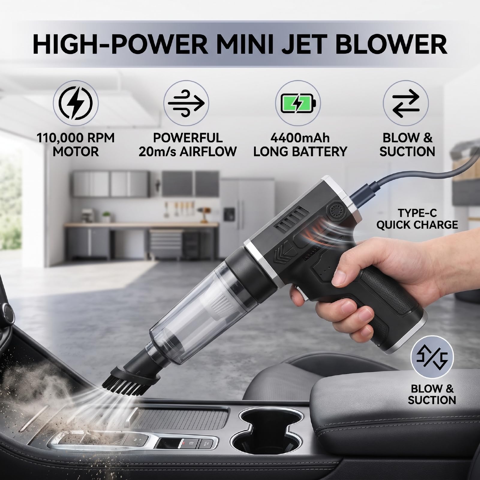 TOPINCN Souffleur d'air Turbo sans Fil, Dépoussiéreur électrique Haute