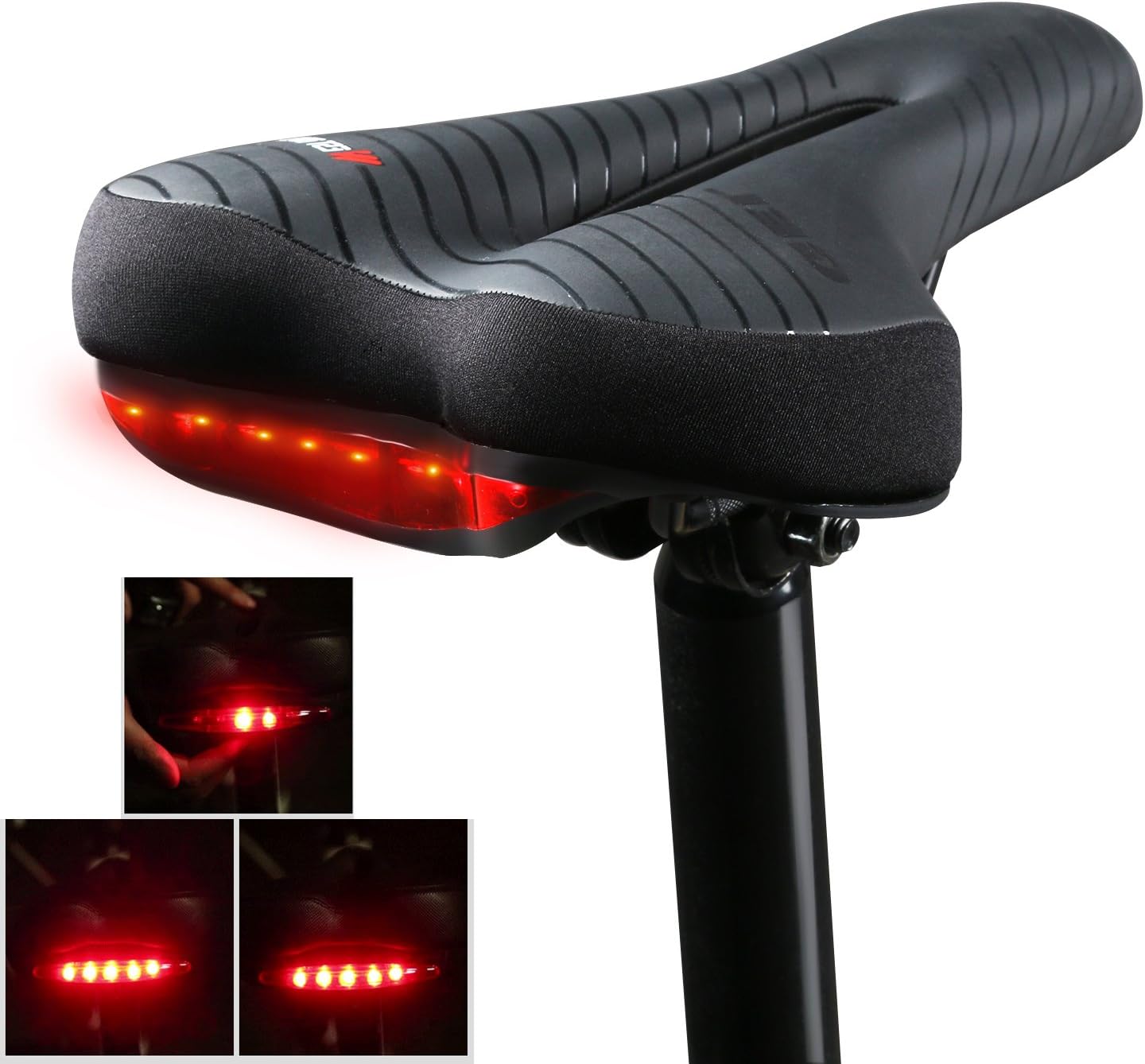 Yopoon Comfortable Bike Seat with Tail Light for Men Women, West Biking Waterproof Memory Foam Padded Bicycle Saddle Cushion for Mountain Road Hybrid Bikes
