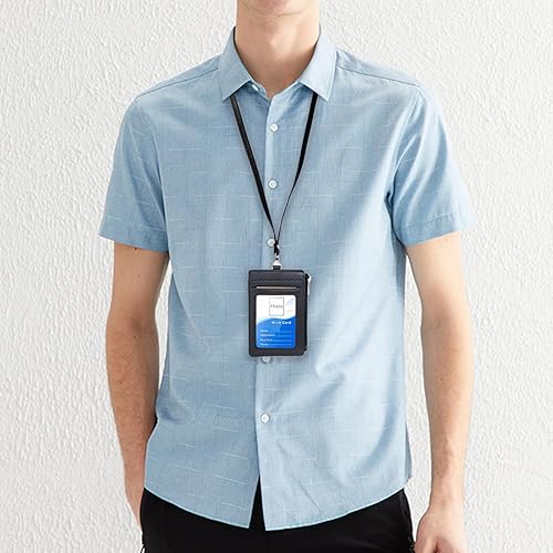 Vista 199 de Boshiho. Funda vertical, de piel, para tarjeta de identificación con cordón resistente., Bolso