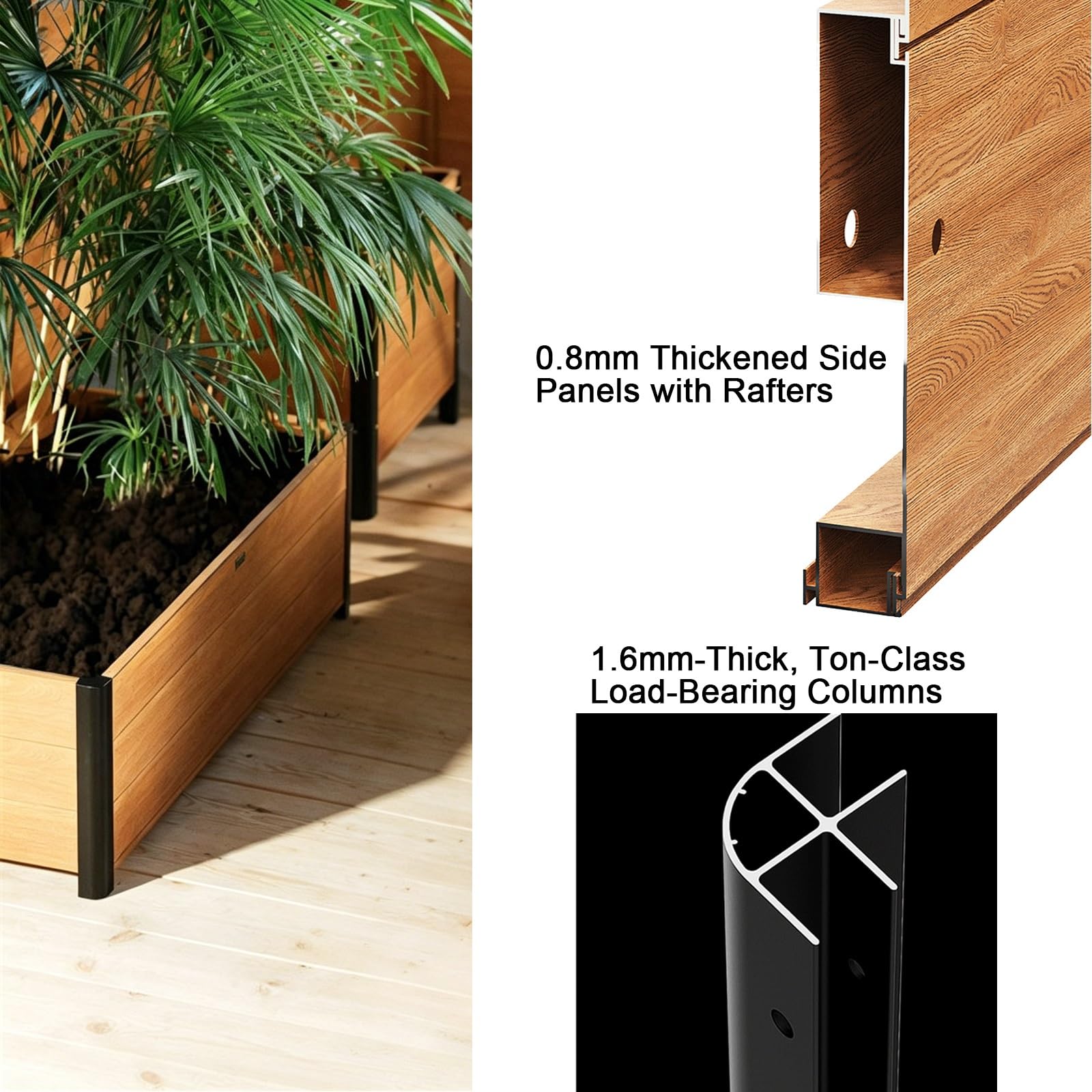 Grande Jardinière Surélevée, Lit De Jardin À Grain De Bois en Aluminium Épaissi, Base De Drainage Respirante for Arbres Et Plantes(L80xW30xH28xD25CM)