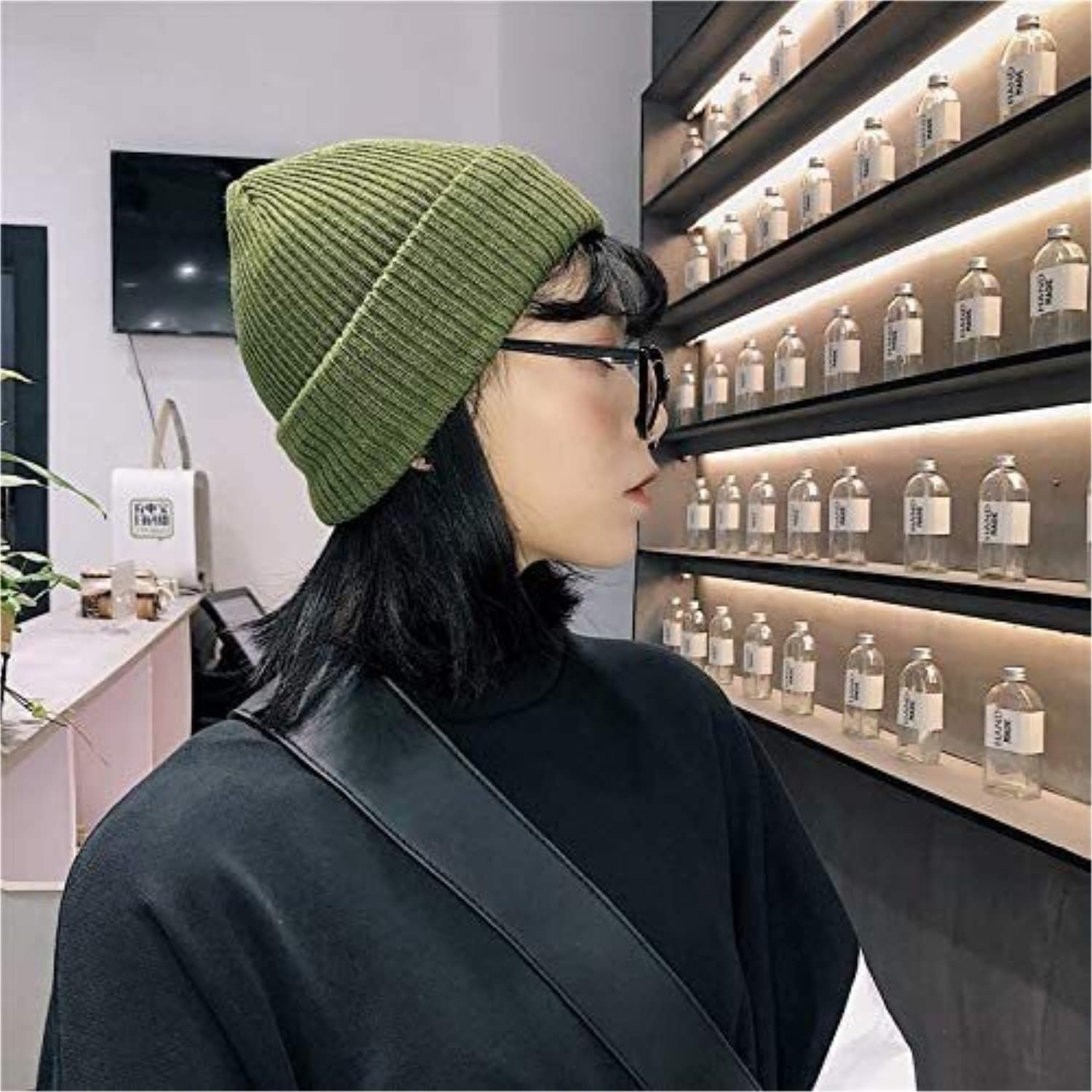 Gorro de Lana de Invierno cálido Verde para Mujeres y Hombres, Suave, para esquí, clásico (Talla única)