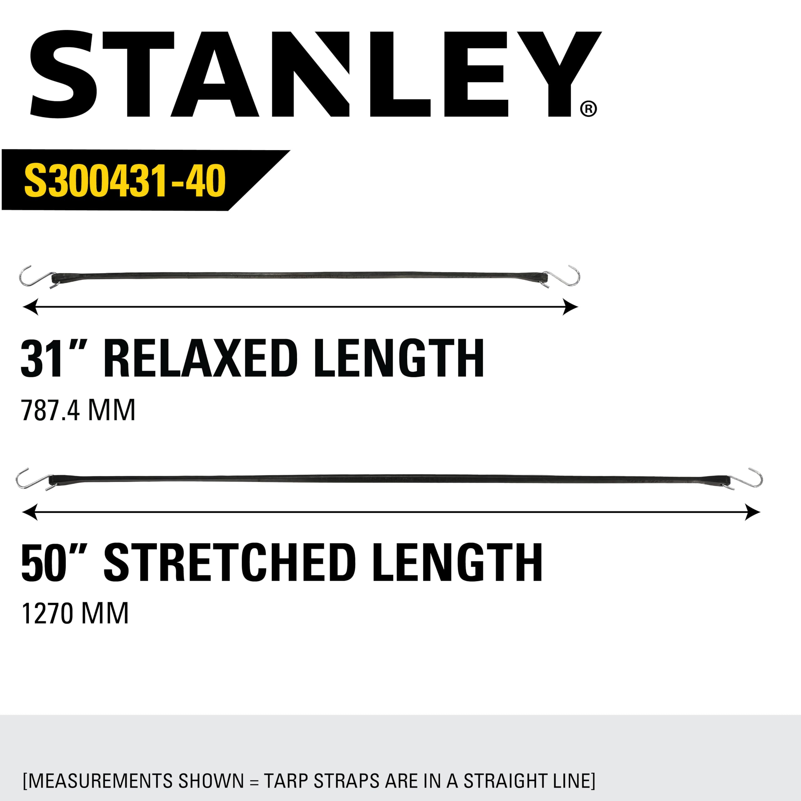 STANLEY S300431 Lot de 40 tendeurs élastiques en Caoutchouc pour Bateau, Camping, Support de Cargaison, Noir, 78,7 cm