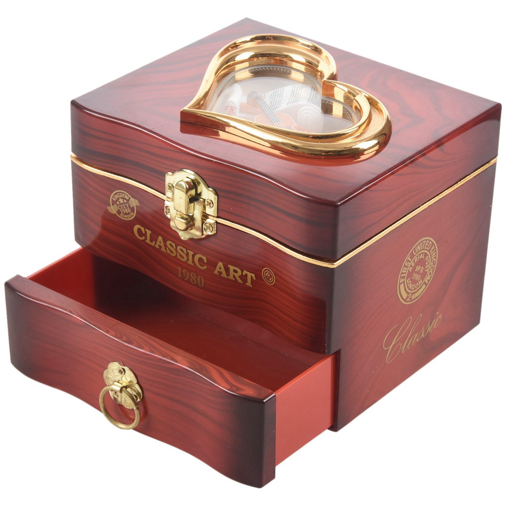 Wuden 2X Classic Rotating Dancer Piano Music Box Clockwork Plastic Jewelry Box Hand Crank Music Mechanism Red