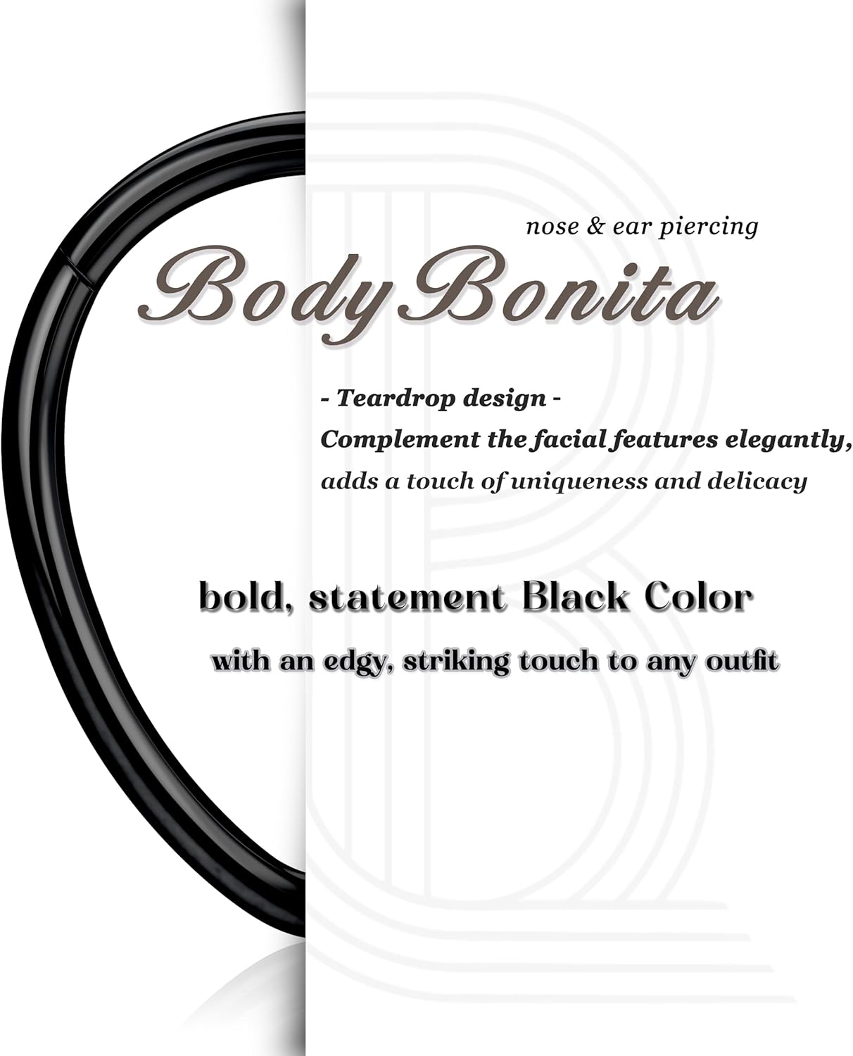 BodyBonita 16G Septum Rings Teardrop - 316L Surgical Steel Nose Rings Hoops Hinged Cartilage Earrings for Women Conch Daith Piercing Jewelry Helix Rook Lip Gold Plated/Silver/Black/RoseGold Plated - Image 6