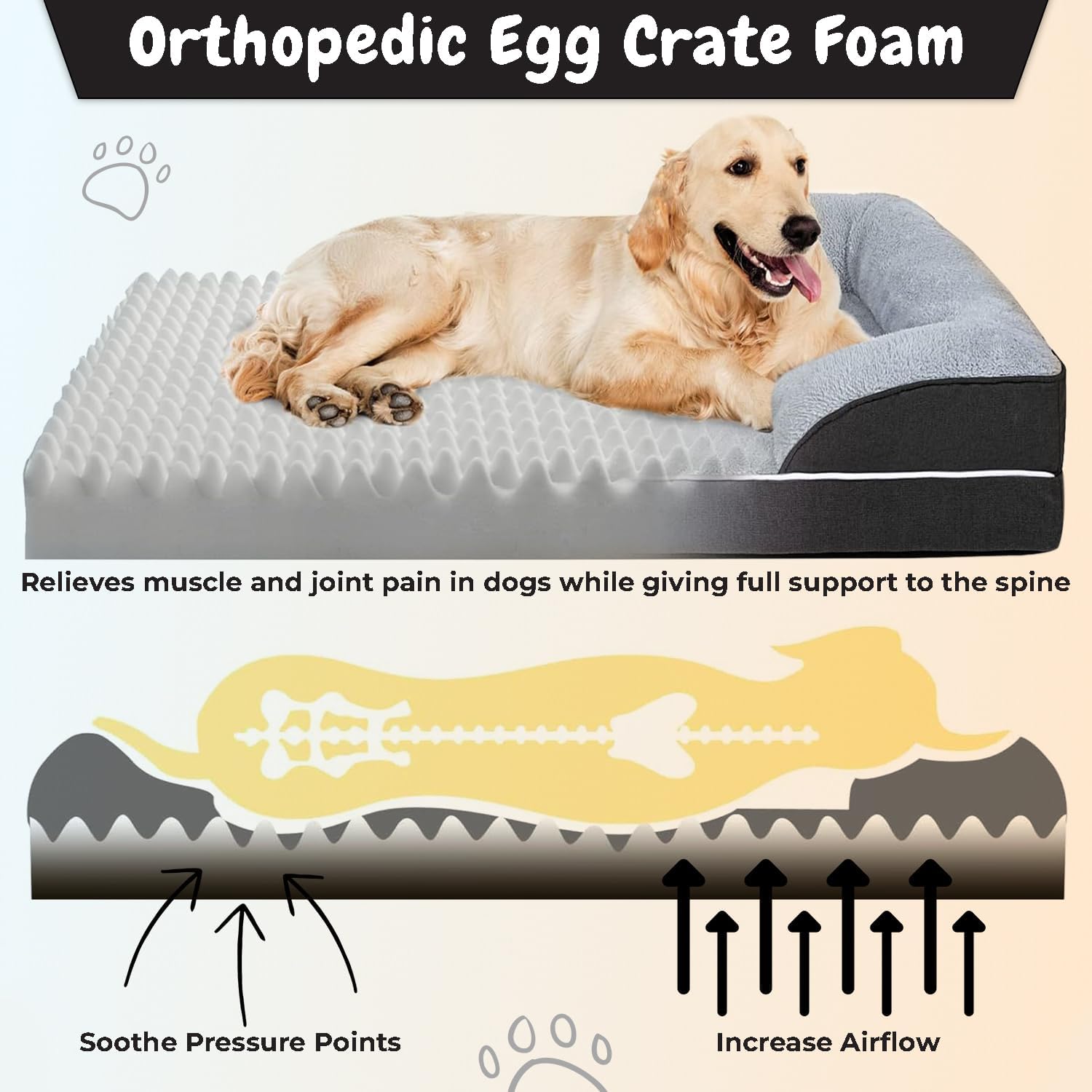 HOME ARCHIVE Cushion Bed for Pets Large Size Calming Anti Anxiety Crate Bed Machine Washable Breathable Soft Padding (36" L x 25" W x 6.4" H)
