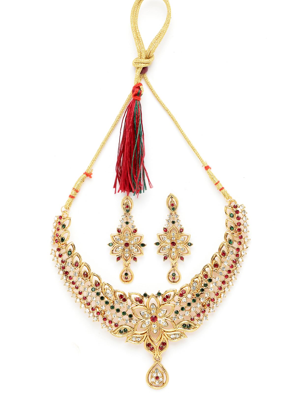 Sukkhi Pleasing Gold Plated Multicolor AD Stone Collar Bone Necklace Set And Earring | Jewellery Set For Women (NS105515) (B0CBBDDJZM) Amazon Price History, Amazon Price Tracker
