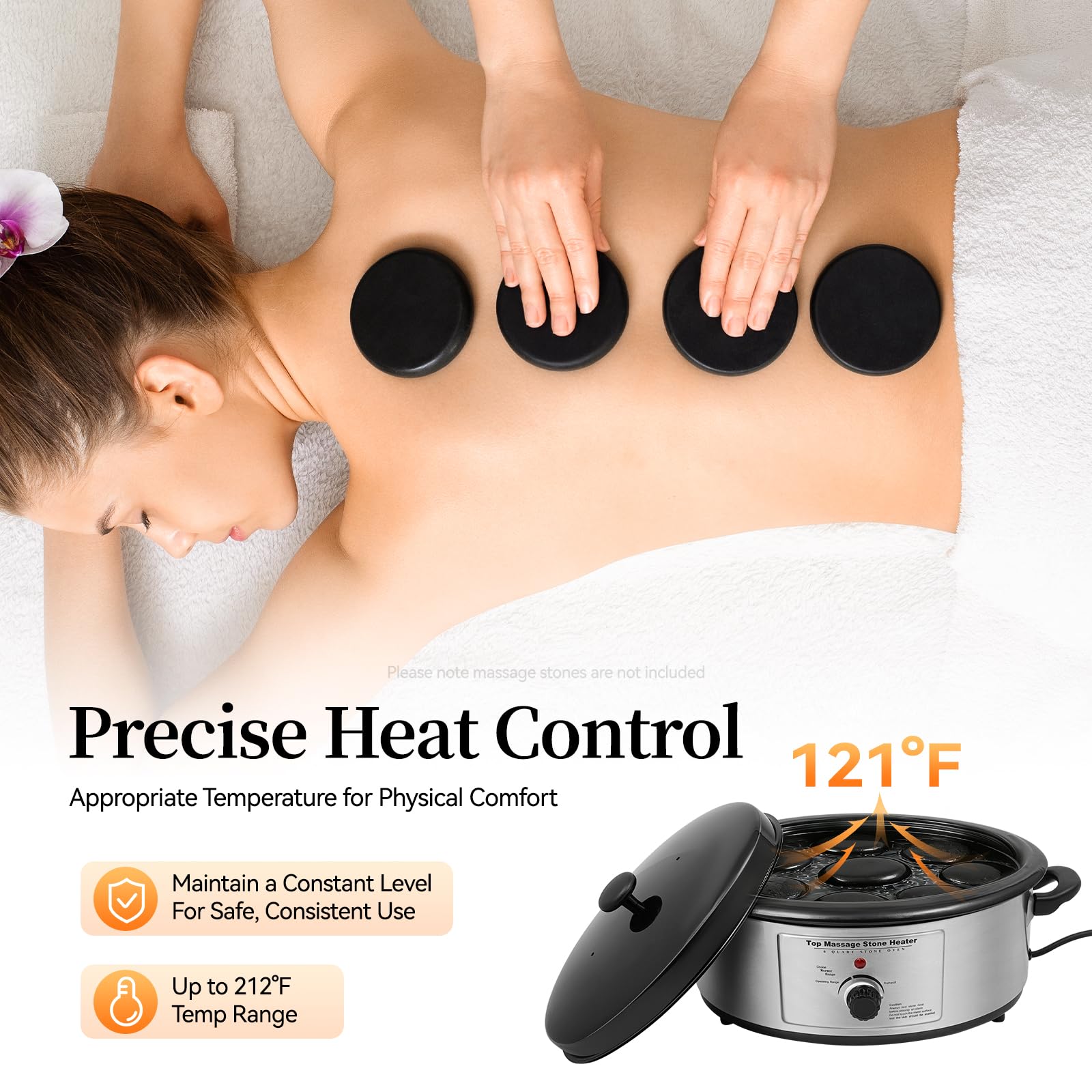 Hot Stone urządzenie grzewcze 6 l, 750 W, grzejnik do kamieni do masażu Hotstone, podgrzewacz z regulatorem temperatury 60-100°C, łącznie z chochlą do salonów kosmetycznych i wellness, kolor czarny