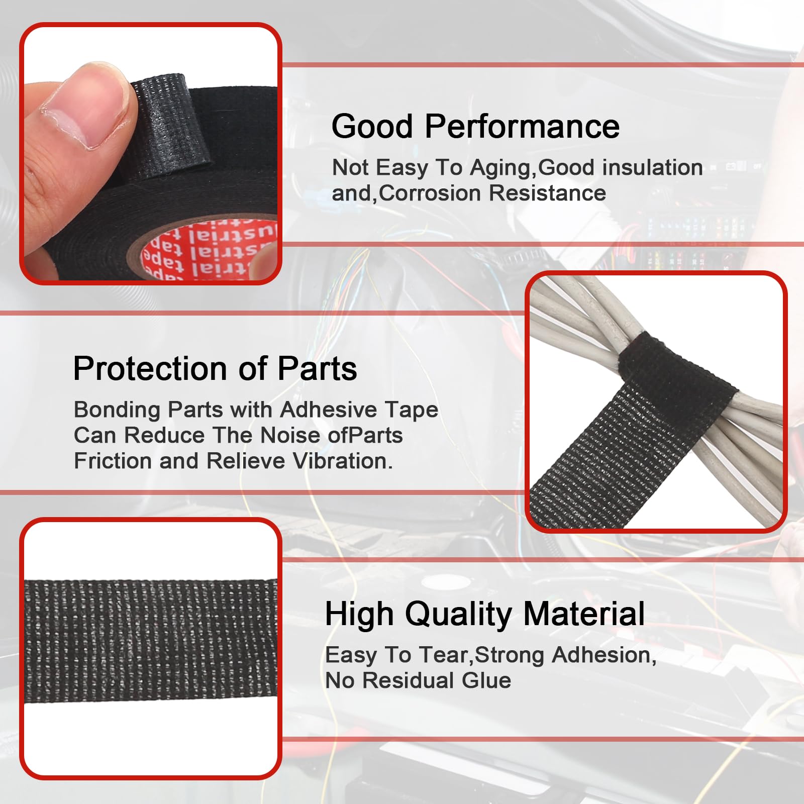 6 Rolls Wiring Harness Tape,Fabric Tape,Cloth Tape Comes With Scissors,Heat-Resistant, Insulating, Strong Adhesion - Image 3