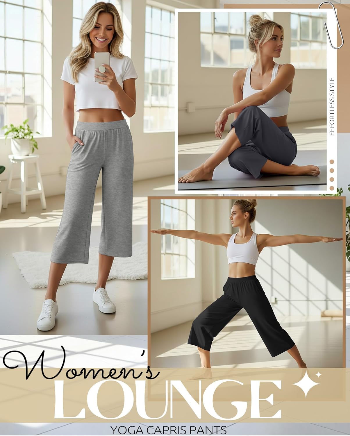 Neer 4 Pack Women's Capri Pants Wide Leg Capris Yoga Sweatpants Lounge Loose Fit High Waist Workout Cropped Pants with Pocket - Image 5