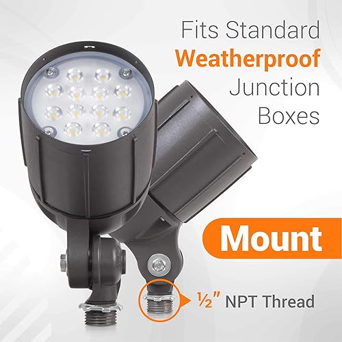 Miniatura 7 de Luz de inundación LED de 12 vatios para iluminación de paisaje al aire libre de 120 voltios, 1480 lm, bronce, 70 W MH igual, luz de asta de bandera,