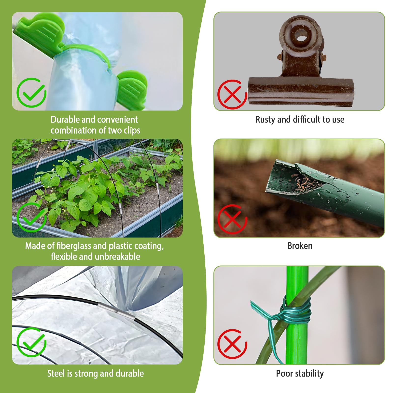 30 Piezas Arcos Invernadero, Aros Invernadero Tunel de Plantas DIY, Juego de Arcos de túnel con Anclajes de Tierra/Guantes/Clips/Ataduras/Tubos de conexión, para Camas elevadas, Patios