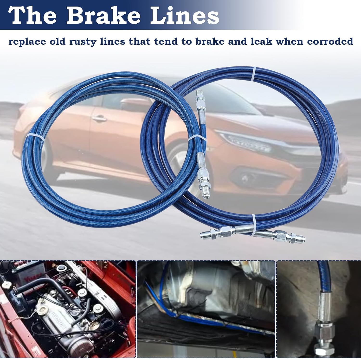 Stainless Rear Flexible Brake Lines Compatible with Honda Civic EX LX DX Si GX HX EK DRUM DISC 1996 1997 1998 1999 2000 Replace#EK-SSBRAKE