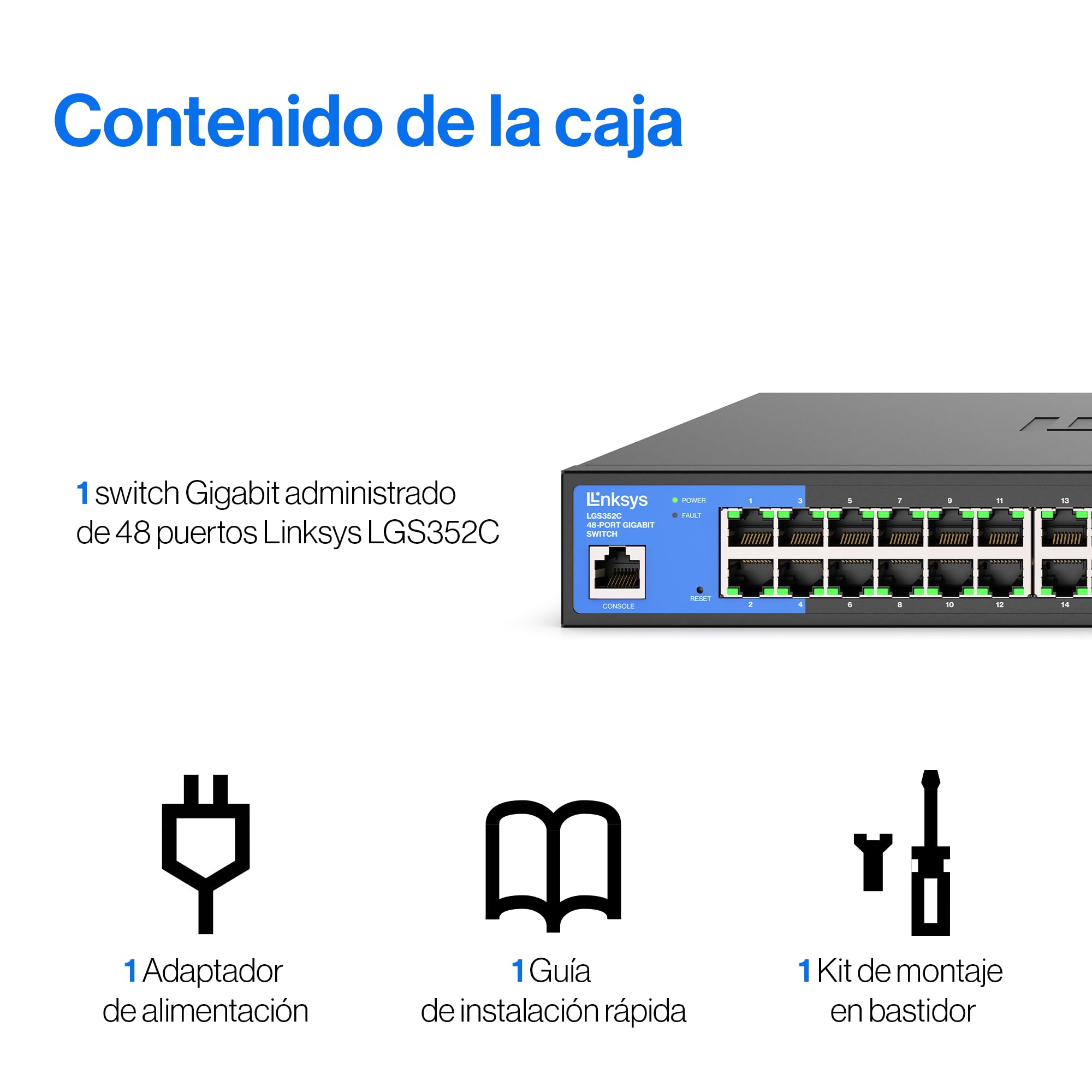 Linksys LGS352C-EU switch de red administrado Gigabit de 48 puertos con 4 ranuras SFP+ 10G de subida, concentrador/divisor Ethernet inteligente con carcasa metálica y montaje de sobremesa/pared