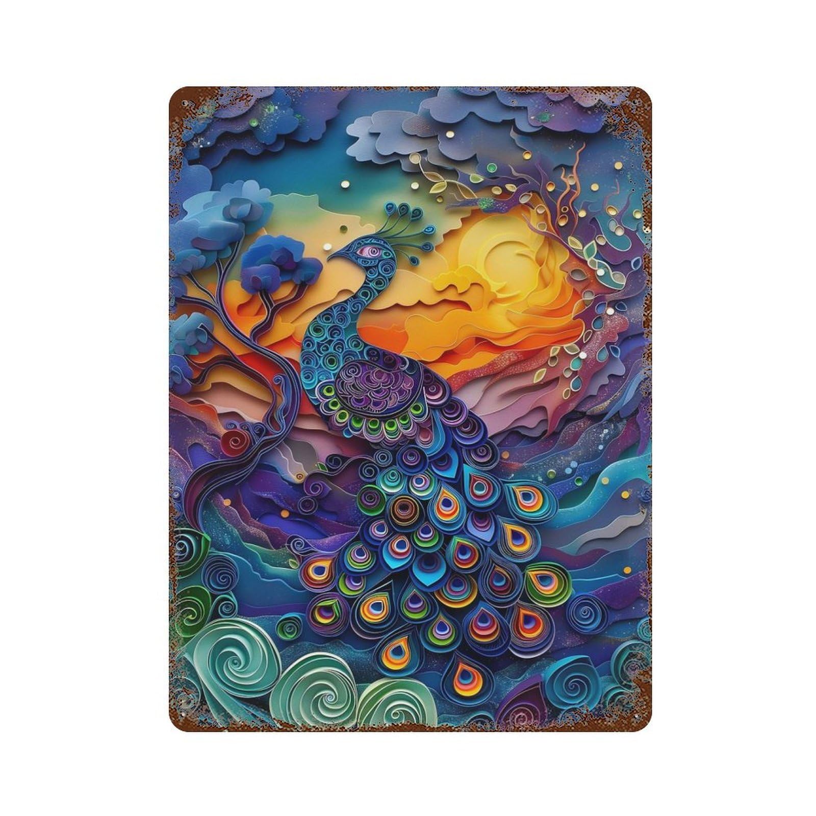 Decorative Tin Sign Abstract Colorful Peacock 15.7"x11.8", Vintage Wall Decor for Pub, Kitchen And Man Cave Decor
