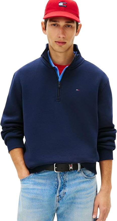 Tommy Jeans Sudadera con Cremallera Hombre Fleece Cuello Medio Azul Marino