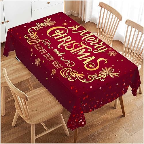 Swono Mantel rectangular de Navidad con texto en inglés "Merry Christmas and New Year", lavable, para cocina, comedor, fiesta, cena, 50 x 72