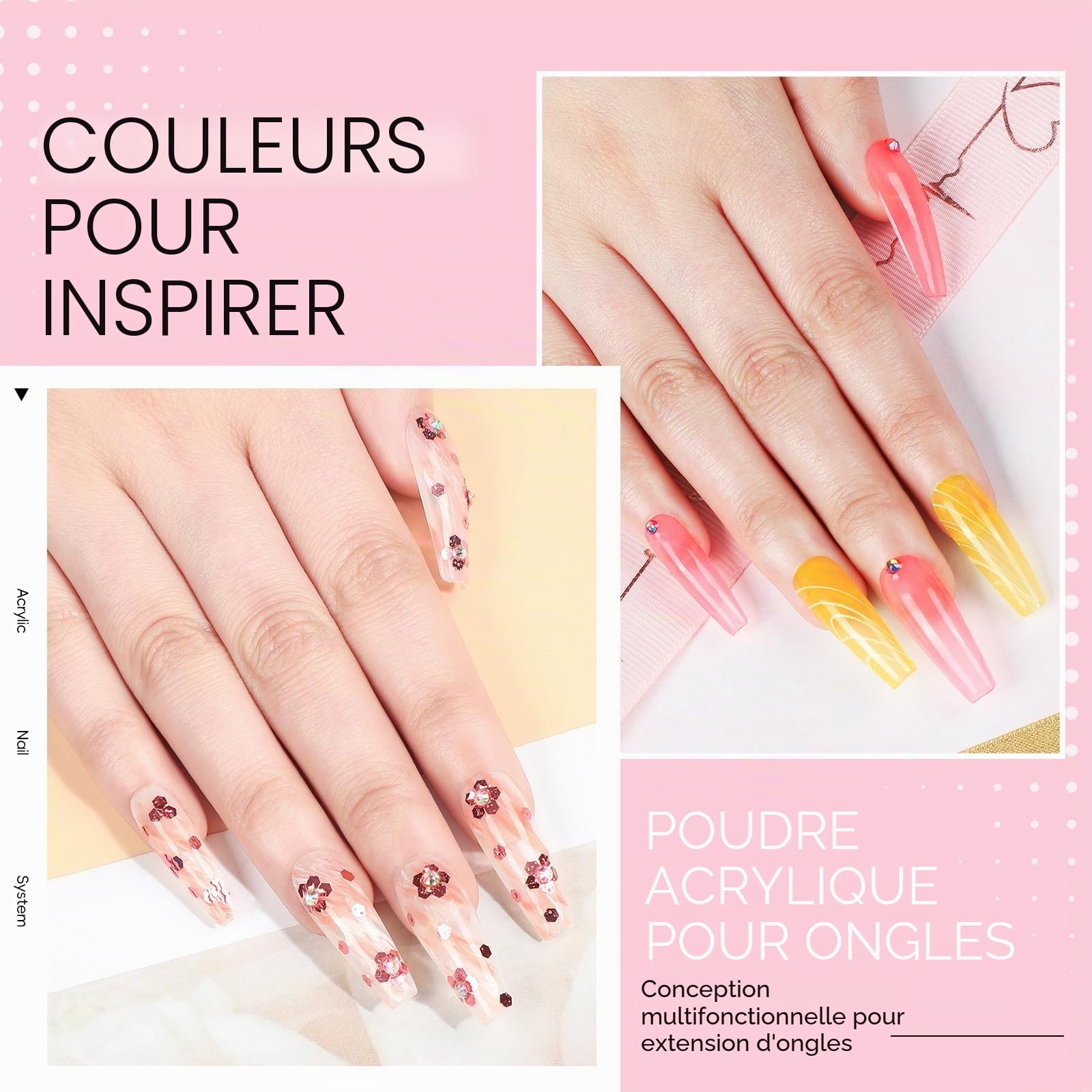 COSCELIA Kit Ongle Acrylique Complet,27 Couleurs Poudre Acrylique pour Ongles 6PCS Vernis Semi Permanent Vernis Poudre Decoration Nail Art Design Chablon Ongle Kit Cadeau pour Débutants