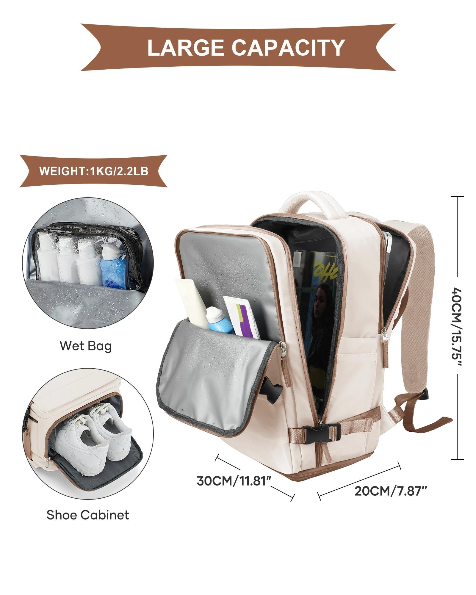 SZLX Zaino Ryanair 40x30x20 Donna Zaino da Viaggio 40x30x20 Wizzair Bagaglio a Mano Uomo per Laptop da 14 Pollici Borse da Cabina Easyjet con Porta Scarpe
