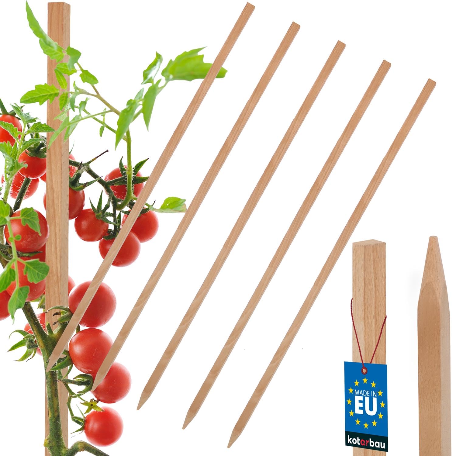 KOTARBAU® 5 pcs Plant Support - Garden Stakes - Beech Wood - 60 cm (23.6 inches) - Natural - Wooden Stakes - for Tomato and Cucumber - Climbing Plant Support