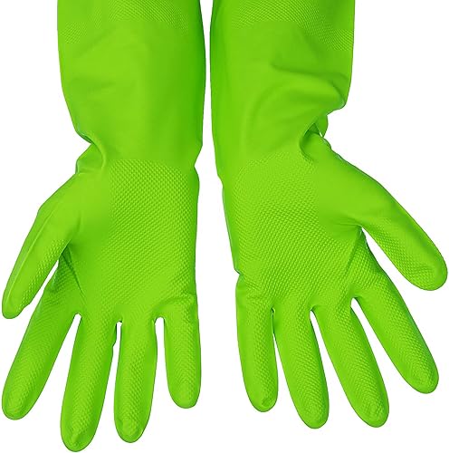 Miniatura 2 de 3 pares de guantes de limpieza de goma sin látex, guantes de nitrilo reutilizables de 13 pulgadas, grandes, verde, rosa y naranja