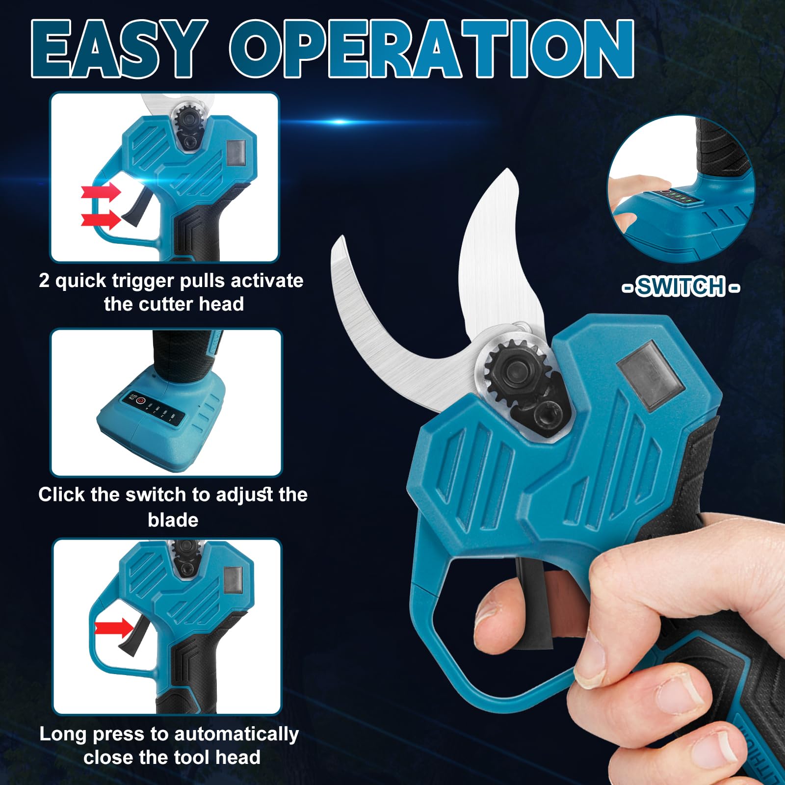 Secatore elettrico senza fili per Makita 18 V 55 mm Secatore Elettrico | Cesoie a batteria, professionale per giardino senza spazzole per giardinaggio, vite (senza batteria)