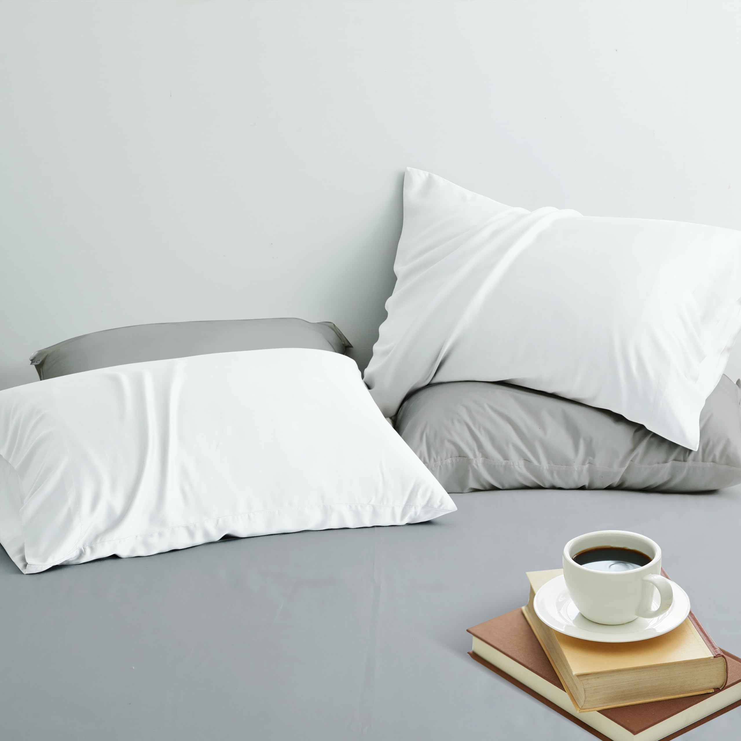 King Size Pillowcase Bamboo Viscose - Set of 2 Envelope Style, 400 Thread Count Cooling Pillow Case 36x20 Inch Soft Hotel Quality(2 Pcs, Envelope, White, King)