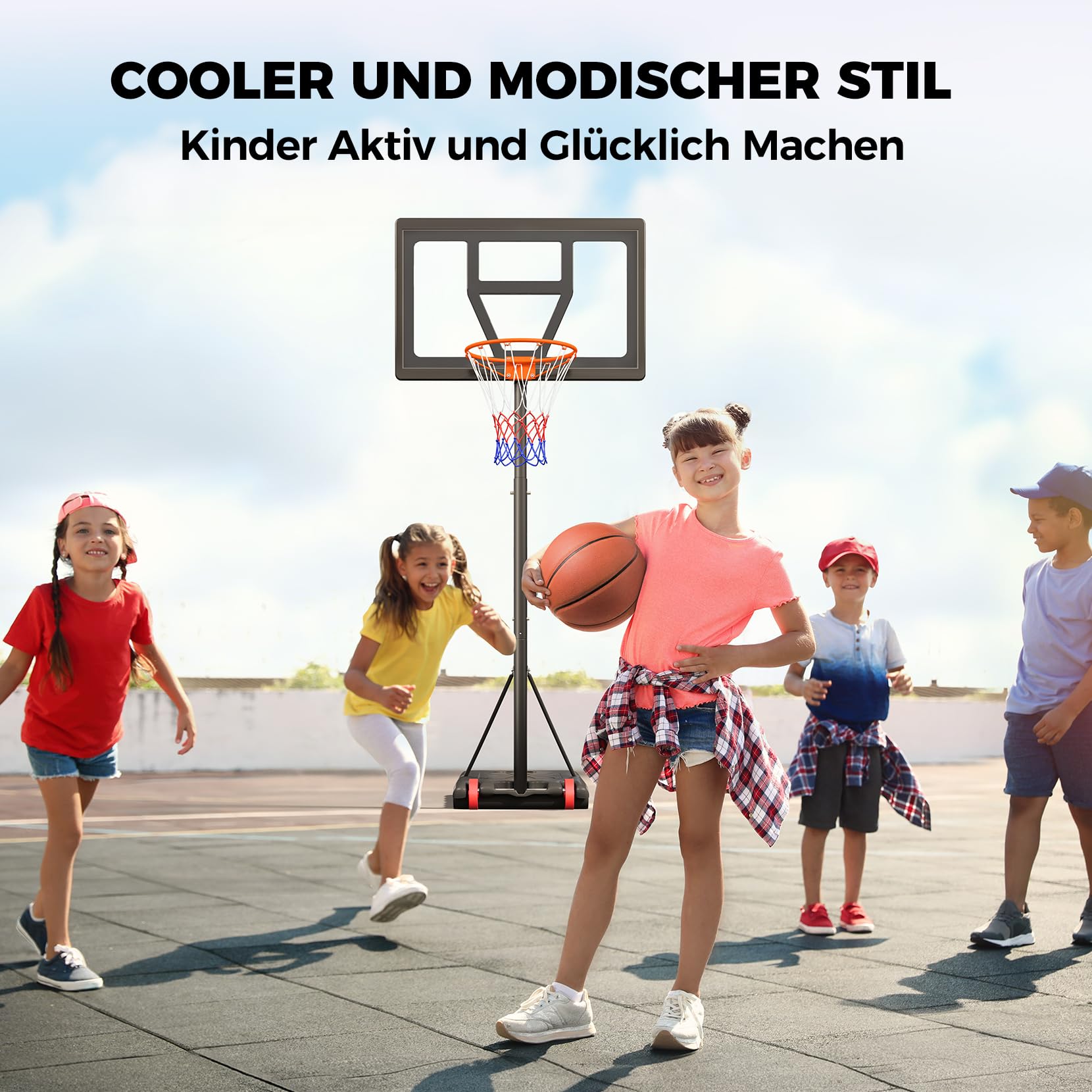Yohood Basketballkorb Outdoor Kinder Höhenverstellbar 92-210cm Tragbar Wetterfest