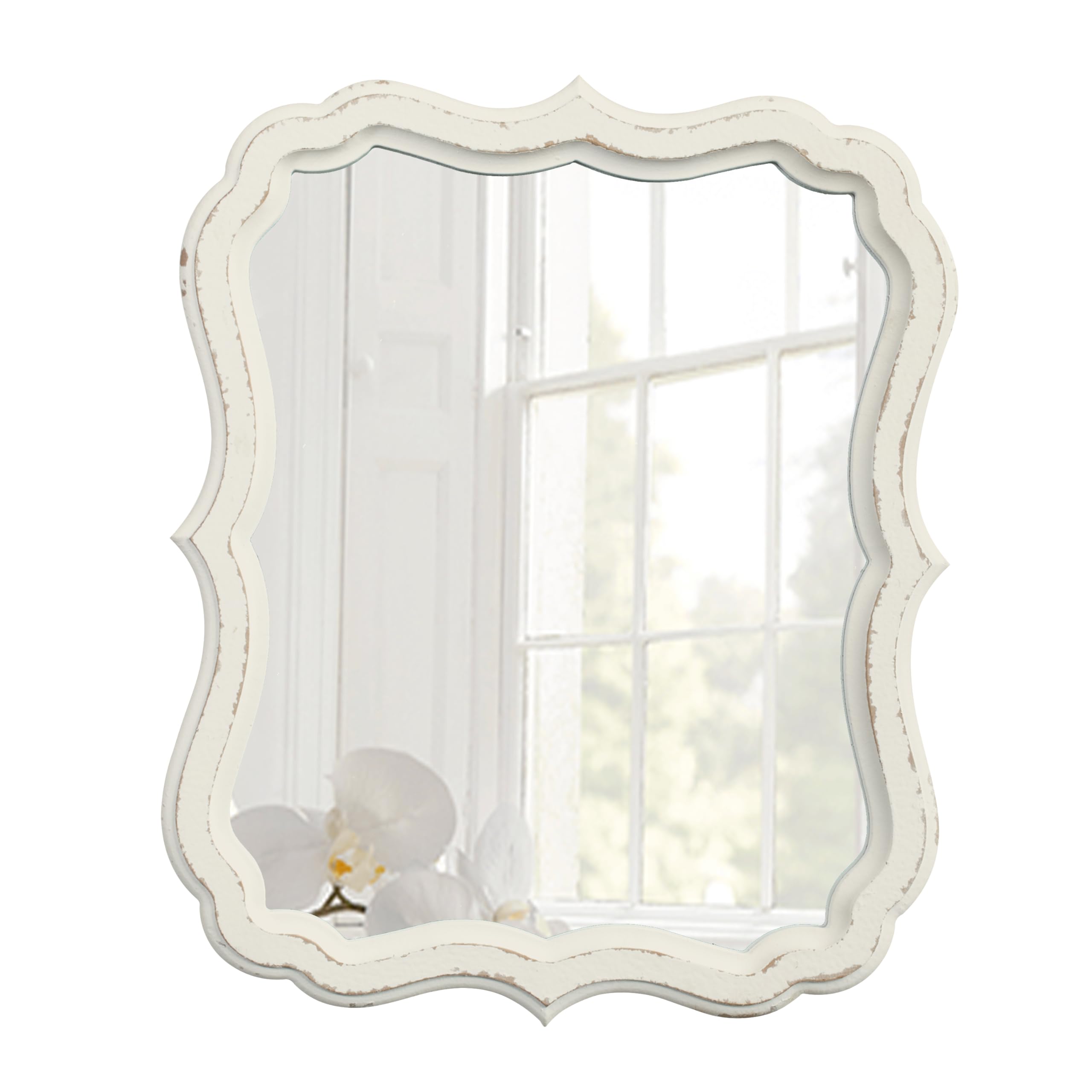 Sintosin Espejos Decorativos de Pared 33x40 cm, Blanco Vintage Espejo Pequeño Pared con Marco de Madera, Espejo Rústico Rectangular para Salón, Dormitorio, Baño