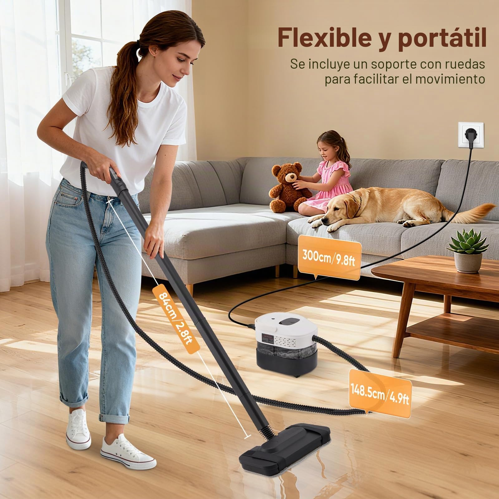 Limpiador de Vapor Portátil 2500W con Depósito de 1,6L – Presión de 3 Bar y Vapor a 105°C – Limpieza Multiusos Sin Químicos para Suelos, Cocina, Ventanas, Tapicería