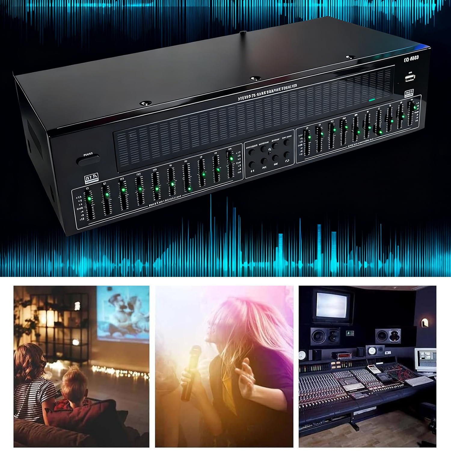 Equalizzatore grafico a 31 bande con Bluetooth 5.4, processore audio digitale con ingressi ottici/coassiali per sistemi stereo domestici, monitoraggio da palco e applicazioni in studio