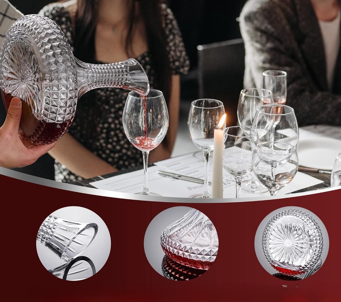 Jarra decantadora de Vino de 1500ml,Decantador de Vino de Cristal para el hogar,Decantador de Vino de Cristal sin Plomo, Regalo para Amantes del Vino Decantadores