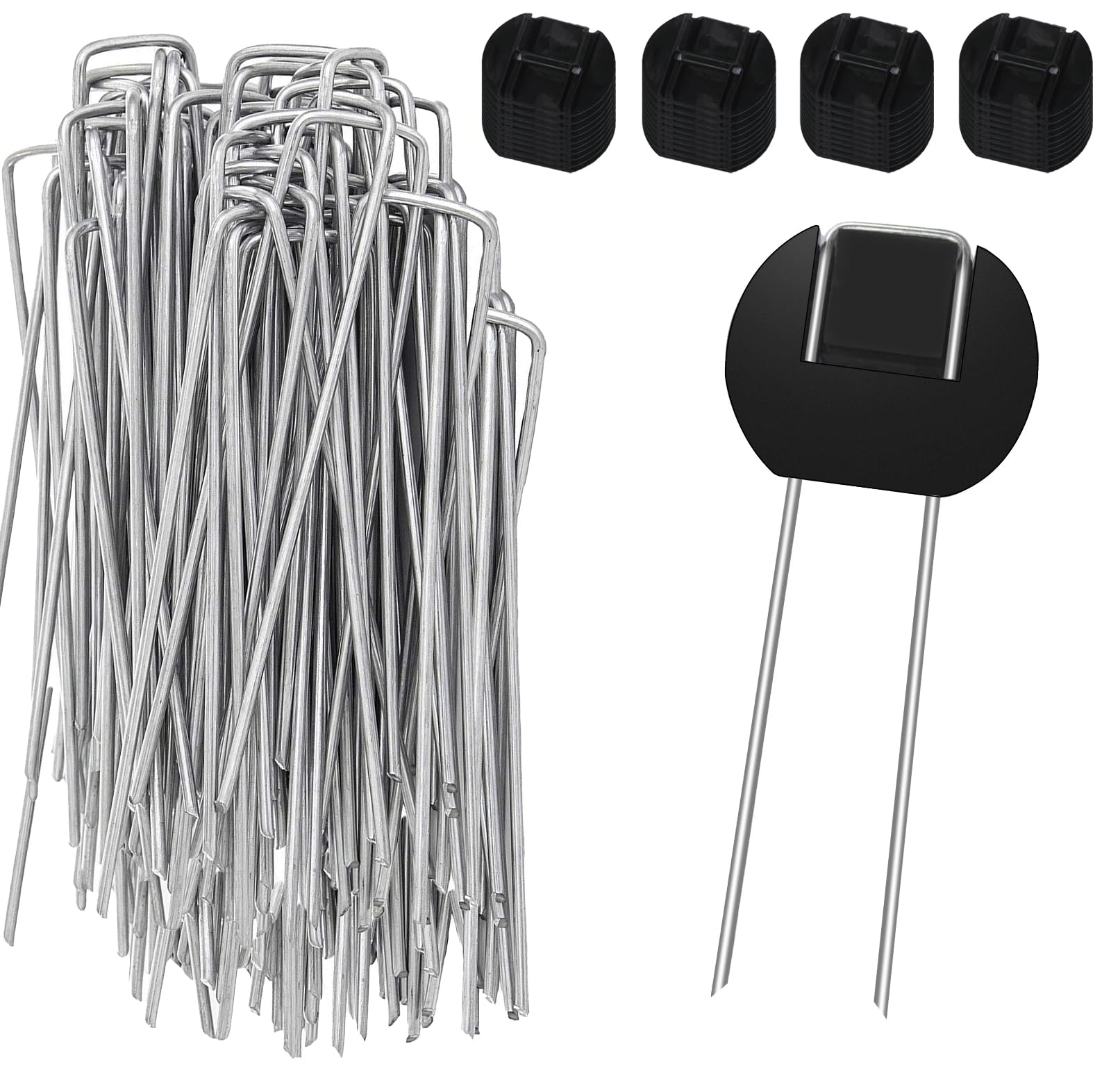 50 Pack Weed Membrane Pegs, Metal 6"/150mm Weed Control Pegs +50 Pack Buffer Washer Heavy Duty Ground Pegs Fabric Garden Pegs Staples Artificial Grass Pins for Membrane