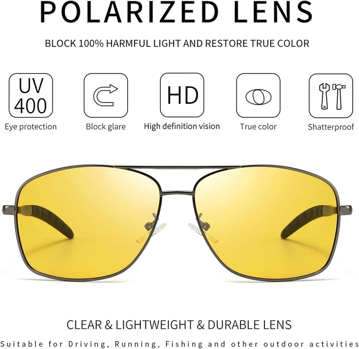 SUNGAIT Men's Polarized Square Aviator Sunglasses Durable Metal Frame for Fishing Driving Golf 100% UV Protection - Image 2