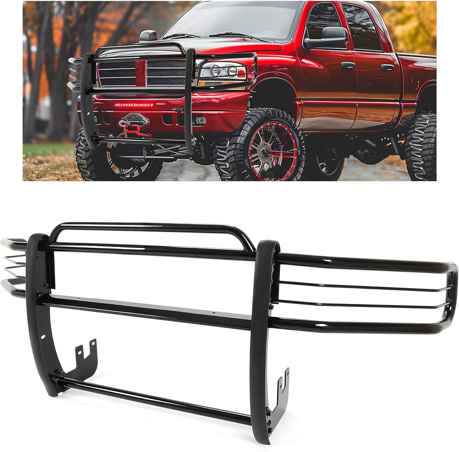 HECASA Brush Guard Grille Compatible with 1994-2002 Dodge RAM 1500 2500 3500 (Will NOT FIT Sport Bumpers) Grille Brush Grille Guard Protector No Drill Installation