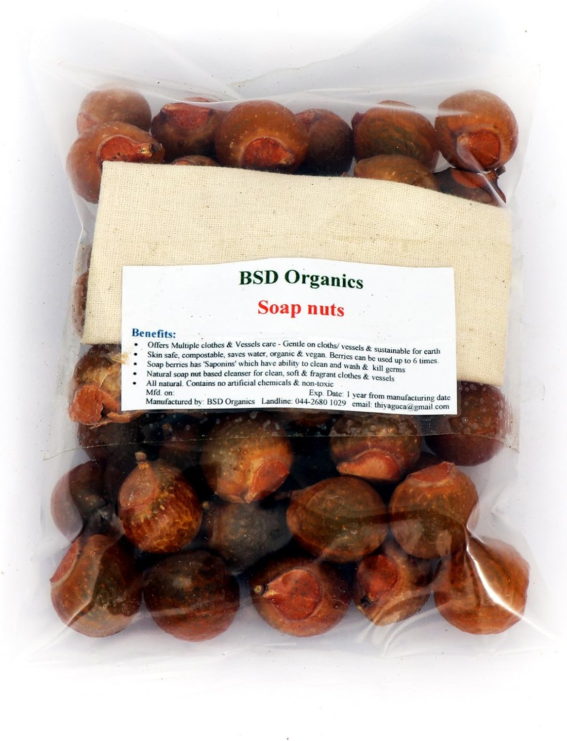 BSD Organics Soap Nuts (Reetha, Areetha, kunkudukaialu) – 200 Grams (Free Pouch)(0.44 Pounds)