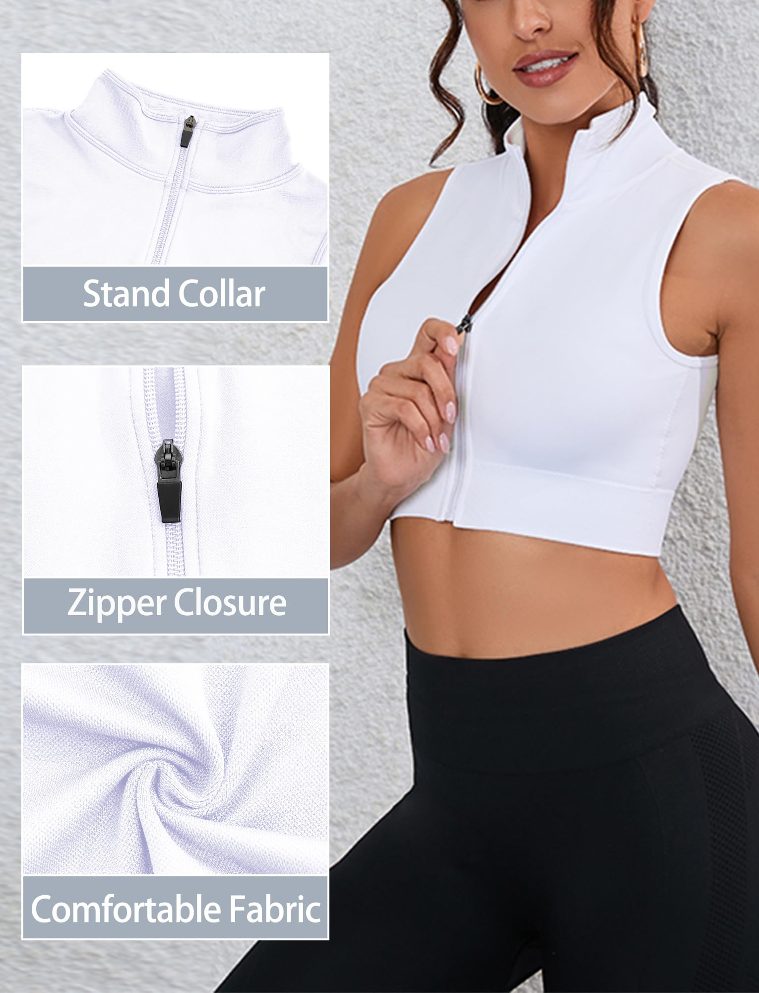 SEAUR Femme Débardeur de Sport Zippée Soutien-Gorge de Sport à Maintien Élevé Running Cyclisme Fitness Crop Top sans Manches de Fitness