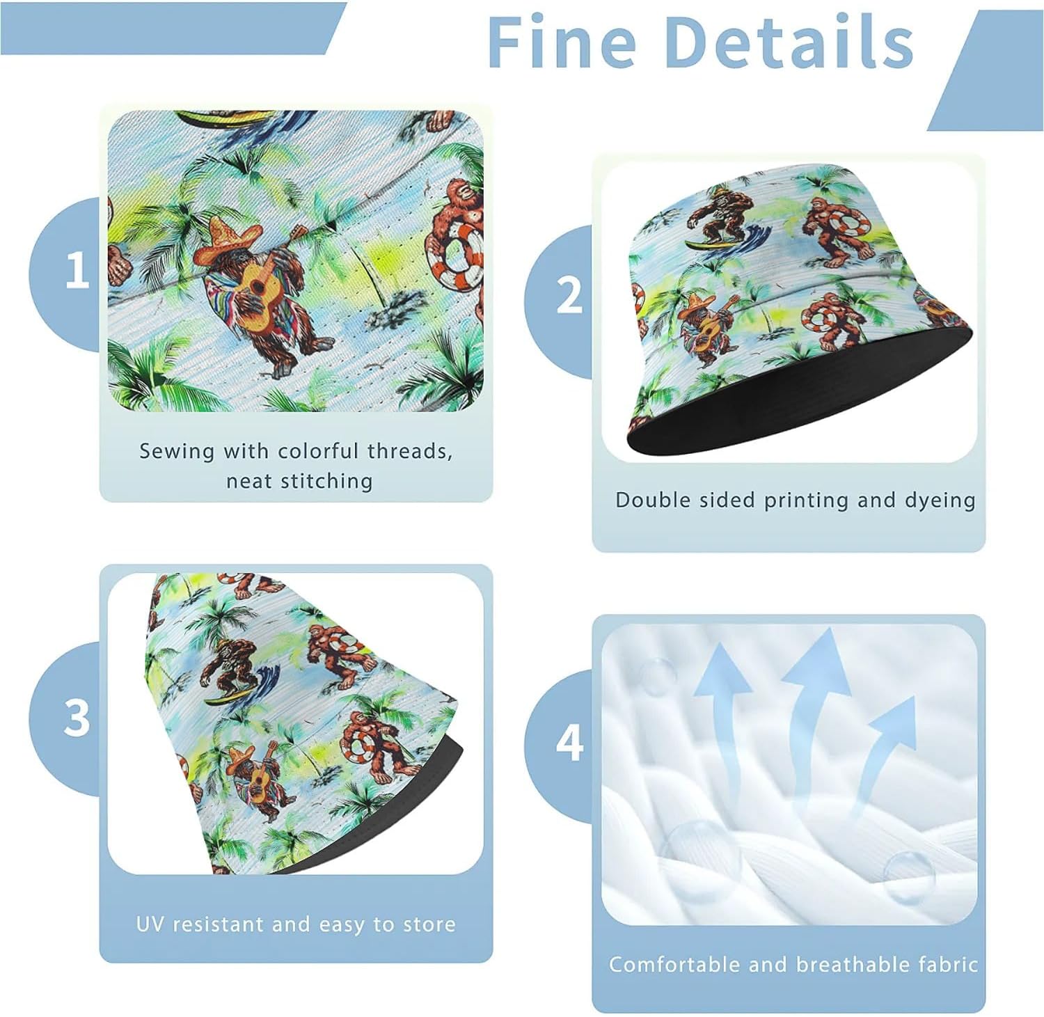 Amasnay Funny Bucket Hat Cotton Double-Side-Wear Reversible Sun Hat for Women Men, Summer Vacation Travel Beach Fisherman Hat
