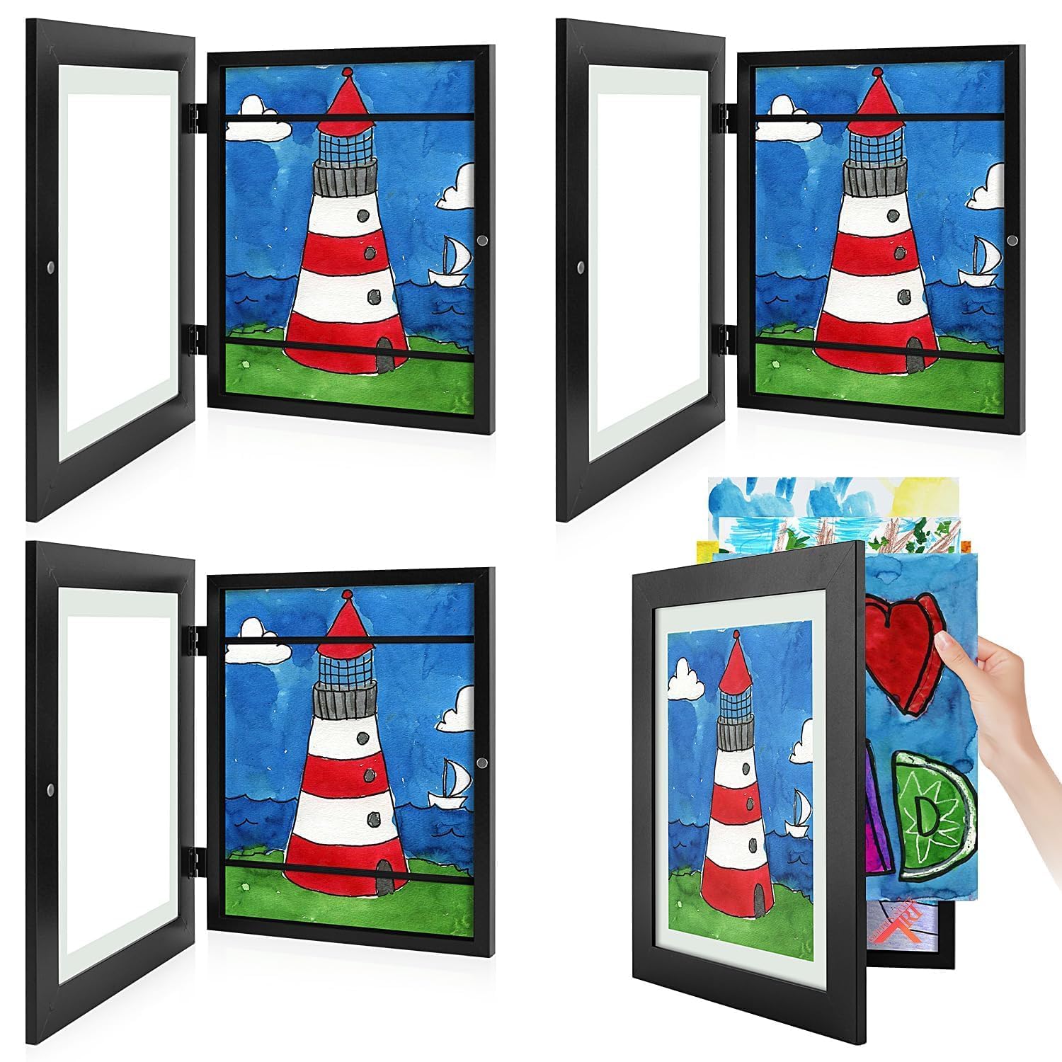 4 Pack 8.5x11 Front-Opening Kids Artwork Frames Changeable (Black)
