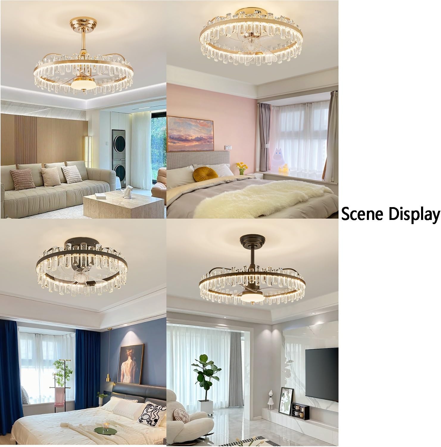 Ceiling Fan with Light and Remote, Smart Ceiling Fan with Light, Crystal Ceiling Fan with Light, Low Profile Ceiling Fan with Remote Control, Living Room and Kitchen (Color : 2, Size : Ceiling Model