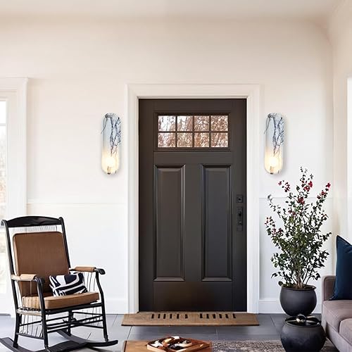 Miniatura 7 de Sculptural White Marble Wall Sconce with Opal Glass Globe - Mid-Century Inspired Wall Light for Bedroom, Hallway, Living Room, Elegant Brass Finish,