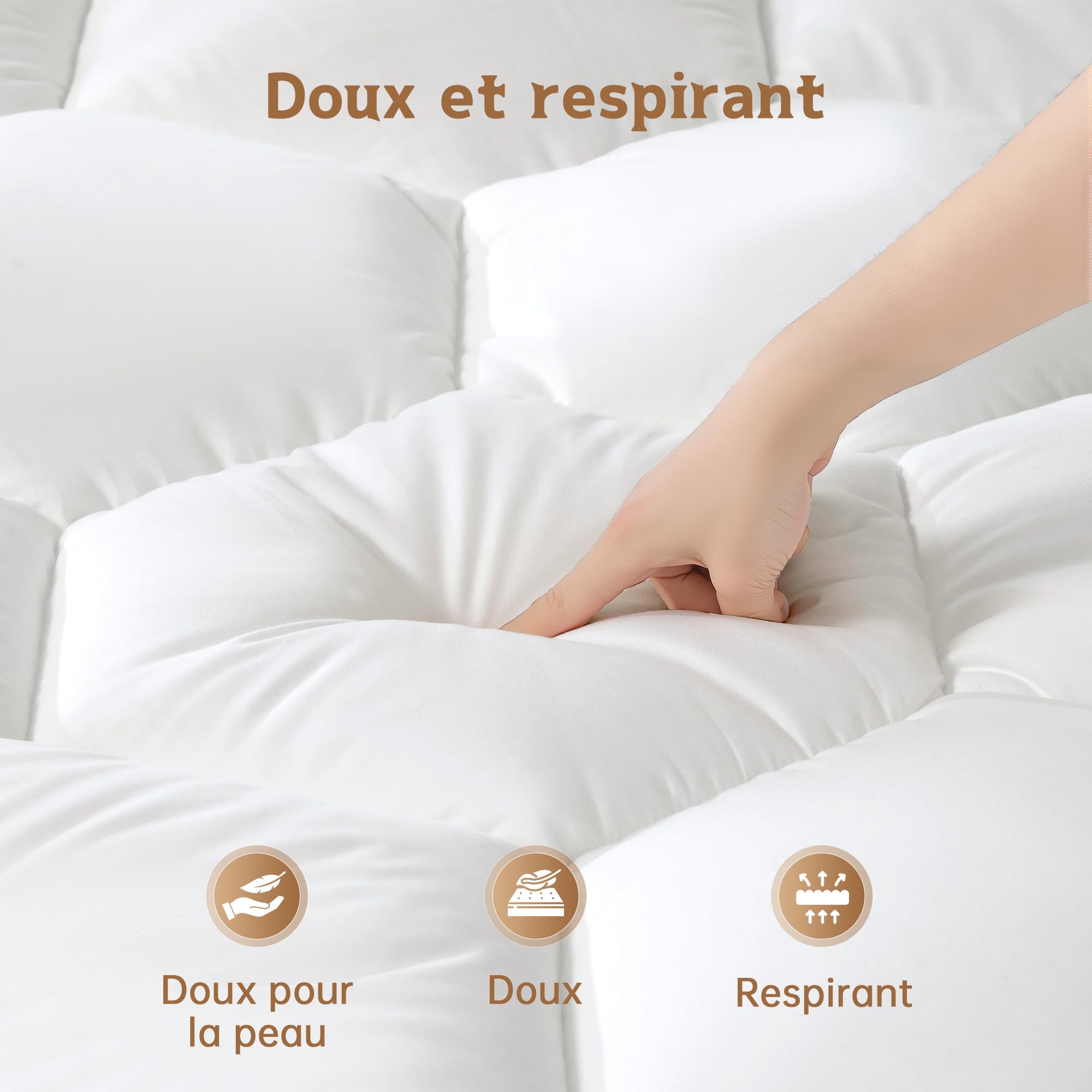 Microfibre Surmatelas 90x200x8cm, Protege Matelas Doux, Surmatelas Matelassé pour Matelas Durs, Ressorts de Boîte, Lits D'invités et Canapés, Garnissage 1000g, Idéal pour 1 Personnes