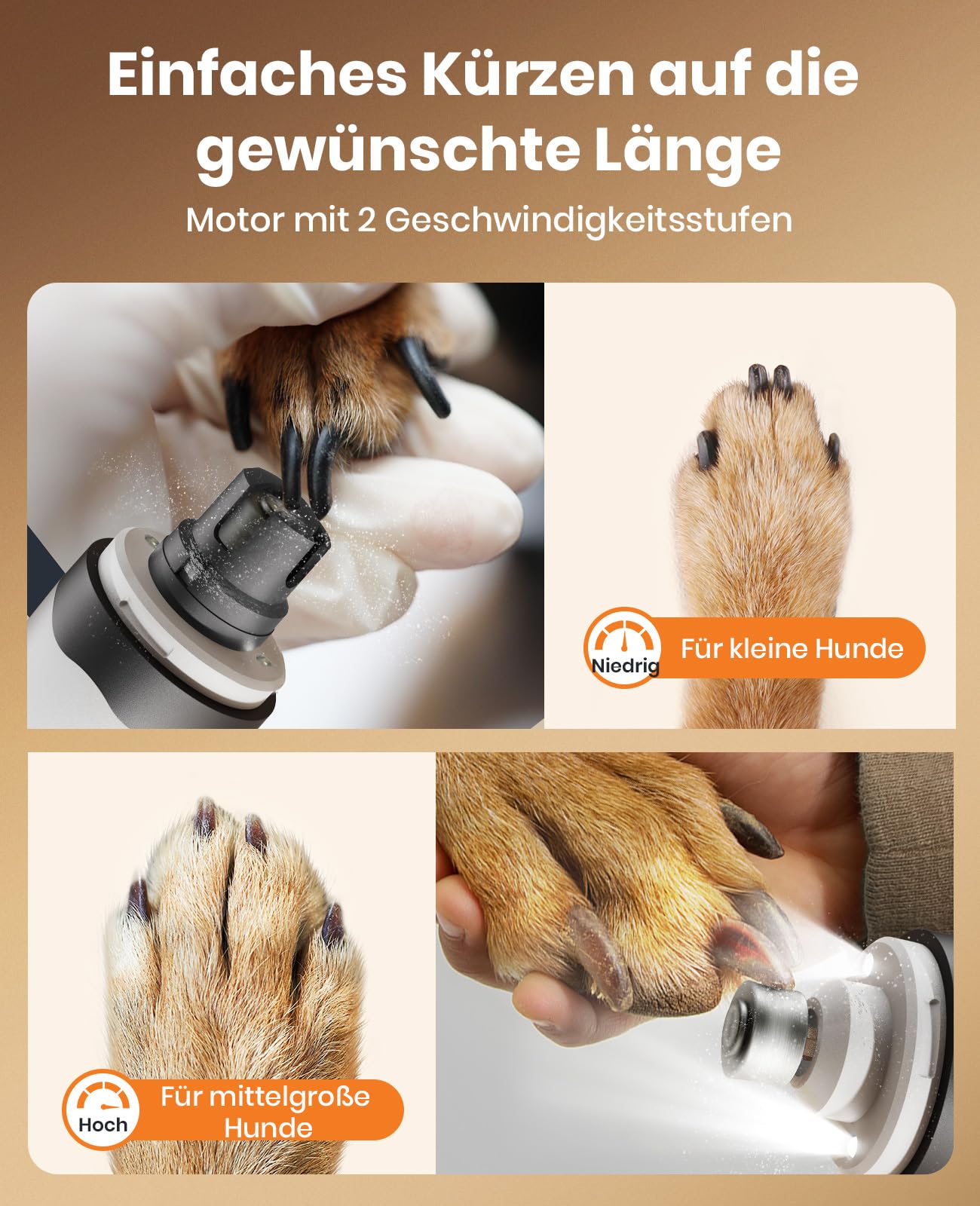 oneisall 2in1 Pfotentrimmer für Hunde + Krallenschleifer für Hunde | Leise 35dB, 2-LED-Leuchte, USB-C, 150 Minuten Laufzeit, 2 Drehzahlen (6500/7500 U/min), für Kleine und Mittelgroße Hunde