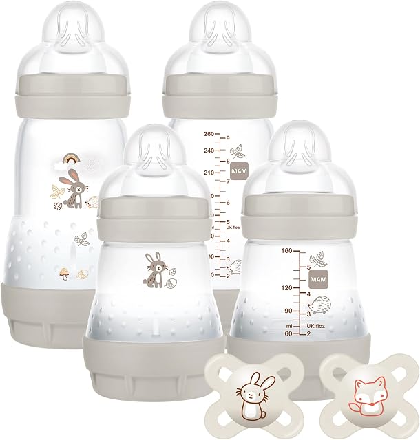 MAM Feed and Soothe Set, Anti-Colic Newborn Bottle Set Complete with Baby Soothers, Suitable from 0+ Months, Ideal Baby Gift Set For New Parents, Ivory (Designs May Vary)