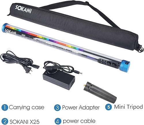 Miniatura 9 de Sokani - Varita de luz LED bicolor X25 RGB para fotografía de video con atenuación a todo color, batería recargable de 2800 K-10000 K, pantalla OLED
