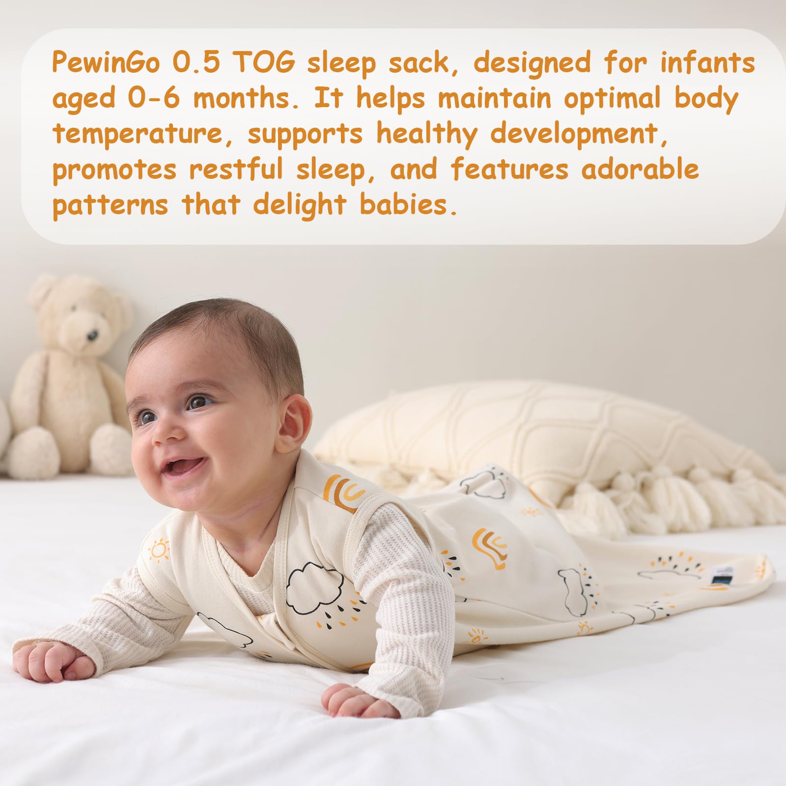 PewinGo Sacco Nanna Neonato 0.5 TOG 0-6 Mesi | 2 Pezzi in Cotone 100% | Coperta Indossabile con Doppia Cerniera | Morbido, Traspirante & Lavabile in Lavatrice