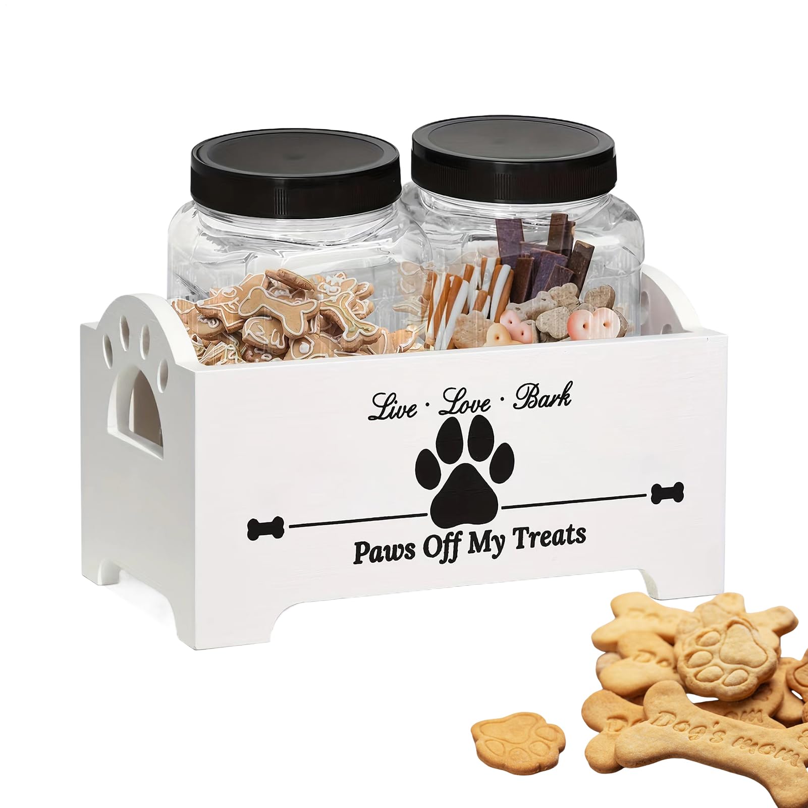 Dog Treat Container - Wooden Airtight Pet Food Storage Box | Natural Cookie Holder, Artificial Multi-Functional Dog Organizer, Puppy Snack Dispenser for Dog Cat and Pet Owners